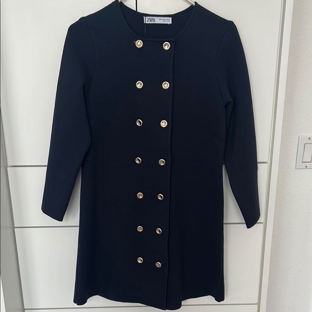 Zara Elegant Navy Double-Breasted Dress
